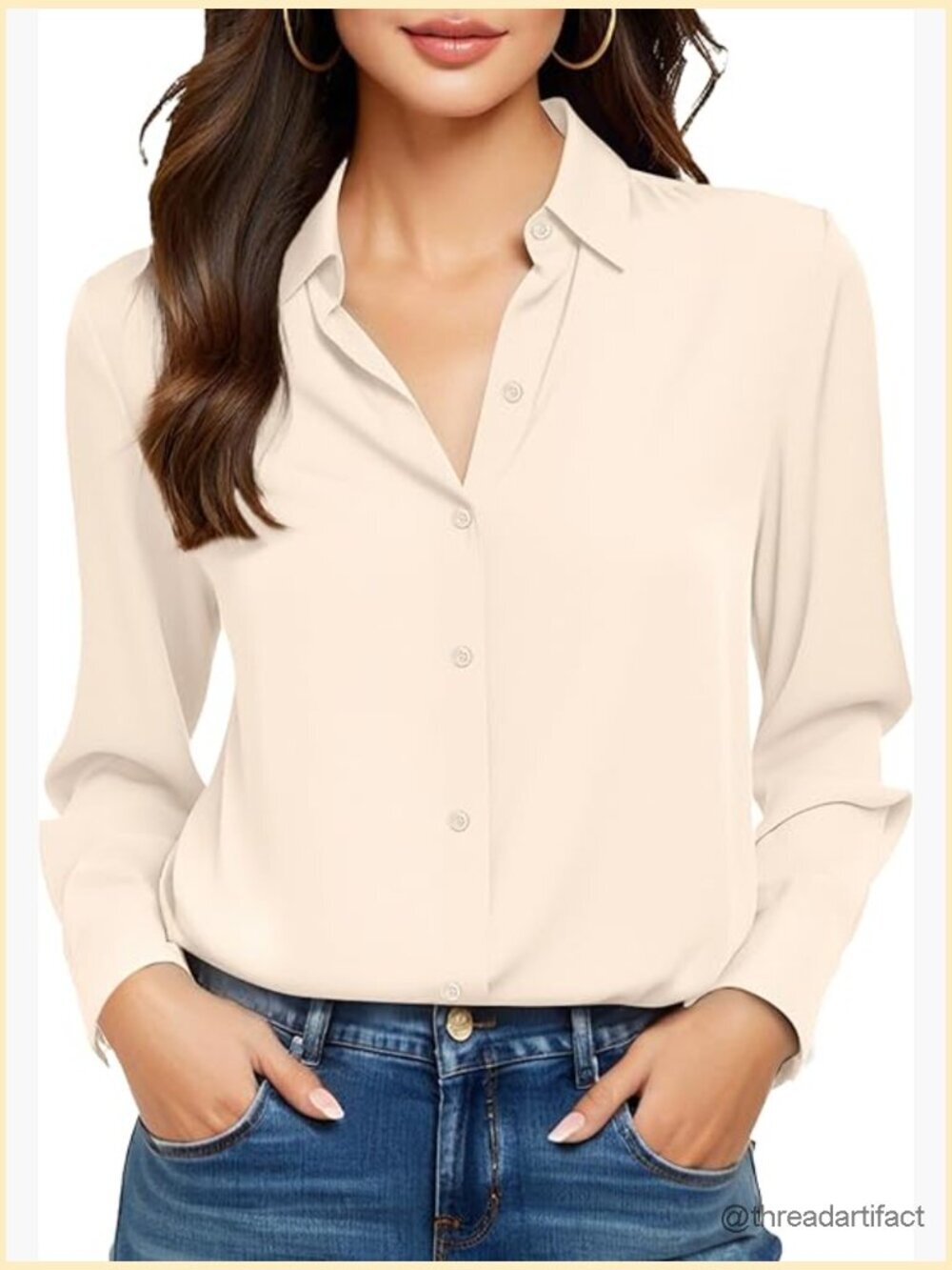 Non-Iron Wrinkle-Free Long Sleeve Button Down Blouse Work Top